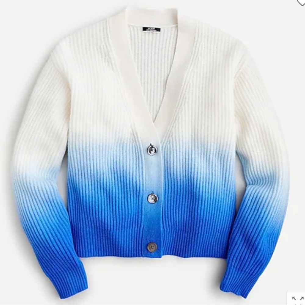 J. Crew Blue Dip Dye Ombré Oversized Cardigan  100% Cashmere Sweater Size Small